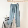 Calça de Pijama Individual Masculina Calça de Algodão Primavera e Outono Quatro Estações Fina Solta Roupa Externa Reta Xadrez Calça de Casa Tamanho Grande