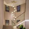 Lámpara de escalera minimalista moderna, lámpara de araña larga, edificio dúplex, sala de estar, villa, personalidad creativa, lámpara de araña de cristal giratoria nórdica