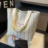 Bolsa Estilo Japonés Ins para Mujer 2024 Bolsa de Lona Moda Rayas Bolso de Mano Hombro Bolso Tote de Clase para Mujer Ropa de Trabajo Mochila Escolar