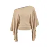 Cardigã de tricô com franzido ombro a ombro cor damasco para mulheres, estilo preguiçoso solto de verão, cintura marcada para afinar, top com design irregular