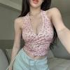 Verano 2025 Nuevo Estilo Deseo Puro Floral Correa para el Cuello Sexy Delgada Corta Chaleco de Chica Caliente para Mujer