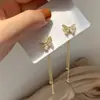 Brincos de tarracha de borboleta com pino de prata 925 e diamante dois brincos simples longos com franja joias pequenas e delicadas