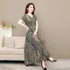 Gran cantidad y excelente precio Verano 2020 vestido estampado de Seda de Hielo para mujer vestido de manga corta de longitud media para mujeres de mediana edad y mayores