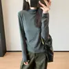 Conjunto de ropa de trabajo~ Elegante camiseta básica de manga larga con cuello alto, cómoda y ligera, perfecta como capa base para mujer, nueva colección de otoño H090913