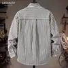 Camisa de manga larga a rayas para primavera y otoño para hombre, elegante y fresca, adecuada para adolescentes y estudiantes, corte holgado, con cuello, chaqueta fina
