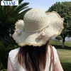 Sombrero de Sol Tulipán con Flecos de Rafia Estilo Fresco y Sencillo para Mujer, Sombrero de Paja con Protección Solar para Vacaciones en la Playa de Verano
