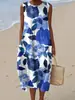 Vestido europeo y americano sin mangas para mujer, estilo hawaiano casual para exteriores en la playa, corte holgado, cuello redondo, vestido largo
