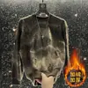 Nueva colección de otoño e invierno: sudadera lujosa de manga larga con forro de forro polar y diseño de cielo estrellado, con un degradado de moda y detalles desgastados, y un elegante cuello redondo