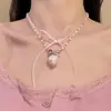 ¡Serie Rosa! Collar de Cadena con Perlas y Flor Seca de Rosa Dulce, Accesorio de Cadena para Clavícula Moderno y Delicado, Collar de Flor Seca