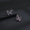 Nuevos aretes de mariposa de amatista de oro K con aguja de plata 925, aretes de circonita para personalidad femenina, juego de aretes y collar al por mayor