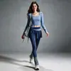 Conjunto de Yoga Falso Duas Peças para Mulheres, Gola Quadrada Manga Longa Calça de Cintura Alta Levanta Bumbum, Conjunto Profissional de Duas Peças para Pilates Esporte Fitness