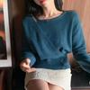 Suéter falso de dos piezas para mujer, nuevo estilo coreano, suave y elegante, punto de cintura ajustada, cuello de punto, hombro descubierto, diseño de jersey de color sólido, chic