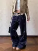 Marca de moda transfronteriza estilo americano, diseño curvo bordado de dibujos animados, nuevos jeans rectos casuales de pierna ancha lavables para hombres y mujeres