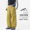 Calça de trabalho estilo americano para homens, modelagem solta, perna larga, à prova de vento, resistente à água, durável, com corte tridimensional e projetada para uso versátil como calça casual e de trabalho.