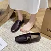 Mocassins Redondos Vintage Old Money Style com Fivela para Mulheres, Sapatos de Couro Slip-On Versáteis para o Dia a Dia Estilo Britânico