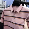 Nueva Camiseta de Rayas de Manga Corta para Hombre de Alta Calidad Verano 2026, Camisa Polo de Algodón Fina para Hombre con Cuello