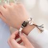 Pulsera de cabeza de gato con cuentas de piedra natural de dibujos animados, pulsera con borla de calavera para mujer, diseño de nicho, pulsera tejida a mano