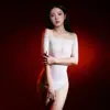 Traje de baño Zhixin "Hombros Fragantes" sexy de encaje sin tirantes de un solo hombro tipo triángulo, body transparente sedoso brillante con medias