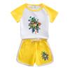 Terno de verão para meninos e meninas My World 2023 Novo Shorts de manga curta de algodão infantil Conjunto casual fino de duas peças