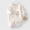 Macacão de Algodão Puro Classe A Sem Costura Primavera Outono Inverno Roupas de Engatinhar Roupa Externa para Bebê Macacão Quente de Três Camadas para Recém-Nascido