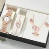 Relógio Feminino Elegante com Números Romanos e Cristais + Conjunto de Coração (5 pçs / set) Relógio de pulso