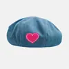 Boina de Mezclilla con Forma de Corazón Verano Nuevo Estilo Coreano Sombrero Versátil de Moda para Mujer Primavera y Verano Dulce Artístico Sombrero de Pintor