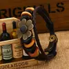 Pulseira de Couro Trançado Artesanal Estilo Retrô Simples e Artística com Design Criativo de Flor de Liga Metálica, um Acessório Popular Transfronteiriço