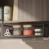 Estante de almacenamiento para puerta de gabinete de cocina inferior, canasta colgante, estante de almacenamiento de capas, organizador de toallas de papel y film transparente