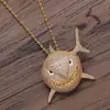 Joyería Hip Hop Europea y Americana Colgante Grande de Tiburón de Cobre Cadena para Suéter Cobre Circonita Imagen de Animal Collar