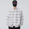 Cárdigan de Punto a Rayas de Color Contrastante para Hombre con Cuello Alto Texturizado Otoño e Invierno Nueva Prenda de Abrigo Tendencia Coreana Top
