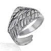 Plata tailandesa negro moda Anillo de pluma para hombre moderno alas de ángel pluma abierto anillo de hoja joyería regalo