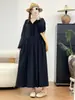 Vestido Largo de Moda Otoño 2026 con Cuello en V Fresco y Lazo, Mangas Largas para Mujer, Vestido Largo Juvenil Dulce Holgado para Niñas