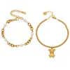 Misterio y Elegancia: Pulsera con Colgante de Oso de Zircón 5A Ins Transfronterizo, Pulsera de Cuentas Redondas, Diseño Simple y de Moda, Elegante Accesorio de Mano de Acero Inoxidable