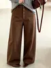 Pantalones de pierna ancha de cintura alta para mujer talla grande con cierre de botón, colección otoño 2026, diseñados para cubrir las caderas, pierna recta, casual, pantalones hasta el suelo para mujeres con curvas
