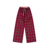 Pantalones largos casuales de estilo retro americano con diseño de cuadros patchwork en colores contrastantes, unisex, corte holgado, diseño de pierna recta