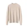 Suéter feminino de cashmere com gola alta discreta, nova malha versátil de caimento solto para outono e inverno, pulôver de manga longa