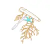 Broche Exagerado Estilo Europeo y Americano de Estrella de Mar con Goteo de Aceite de Coral y Perla Barroca con Elementos Creativos del Océano para Cintura de Pantalones