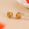 Yuebao Joias Flor Âmbar Prata Esterlina S925 Conta Redonda Vazada Geométrica Simples Personalidade Brincos Modernos Fábrica Personalização Dropshipping