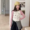 Ropa para Bebés Niñas Elmo Camiseta de Manga Larga Raglán Infantil Elegante Ajuste Delgado Dibujos Animados Bloque de Color Camiseta Básica