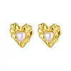 Pendientes de Acero de Titanio con Perla y Diseño de Corazón Transfronterizos Pendientes Franceses de Venta Caliente con Sentido de Diseño de Nicho Accesorios para Pendientes de Señora traje