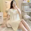 Pijama Feminino de Verão Manga Curta Gola Peter Pan Doce Fofo Estilo Coreano Camisola Roupas de Casa Femininas para Estudantes