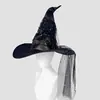 Transfronteiriço Novo Halloween Chapéu de Bruxa Preto de Malha Plissada COS Feiticeiro Bruxa Bruxa Chapéu de Bruxa Roupa de Fantasia