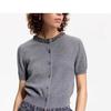 Cárdigan Corto de Punto para Mujer, Manga Corta, Cuello Redondo, Diseño de Diamantes Cosido a Mano, Industria Pesada, Primavera/Verano, Tencel Lyocell