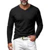 Coleção de outono masculina transfronteiriça: Camiseta lisa de gola V com mangas compridas, textura em tricô, elástica e com caimento solto, perfeita como camada base