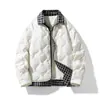 Jaqueta de Penas Solta Xadrez Estilo Coreano Falsa de Duas Peças Moda Quente Gola Lapela Jaqueta Costurada Cor Contrastante Penugem de Pato Branco Jaqueta Masculina