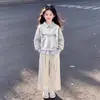 Moda Diária Outono Estilo Coreano Patchwork Listrado Gola Polo Falso Duas Peças Conjunto de Duas Peças Calças de Cintura Alta Largas