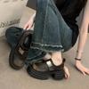 Zapatos de cuero marrón de suela gruesa para mujer, otoño 2024, nuevos, estilo retro japonés, combinables, estilo británico, mocasines franceses de tacón grueso