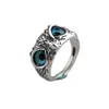 Anillo Vintage Ojo de Diablo Búho Chapado en Plata Creativo Exagerado Animal Abierto Ajustable Anillo Transfronterizo Deseo