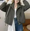 Chaqueta de béisbol azul estilo coreano para mujer, con cuello alto, hombros rectos, top corto nuevo para principios de otoño de 2026