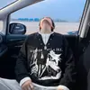 Moletom estilo subcultura falso de duas peças para homens, novo modelo outono 2026, estampa de castelo de cavaleiro, camisa henley de corte solto, blusa de manga comprida